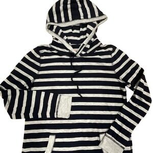 Talbots Striped Hoodie Tunic Top Womens XS Black‎ Gray heather Pockets
